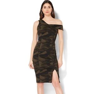 One Shoulder Sheath Dress Camouflage Print